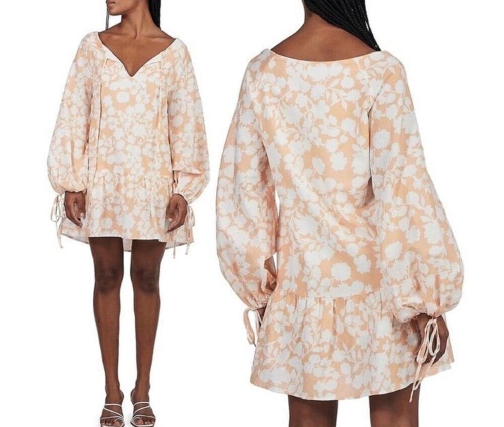 NWT Anthropologie Charlie Holiday Eve Linen Cotton Blend Peach Floral Dress 6